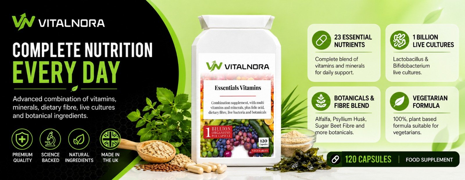 Essentials Vitamins – 120 Vegetarian Capsules product information