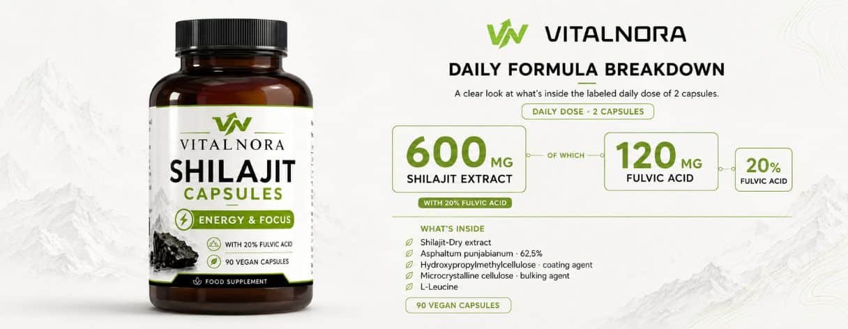Shilajit (20% Fulvic Acid) – 90 Vegan Capsules product information