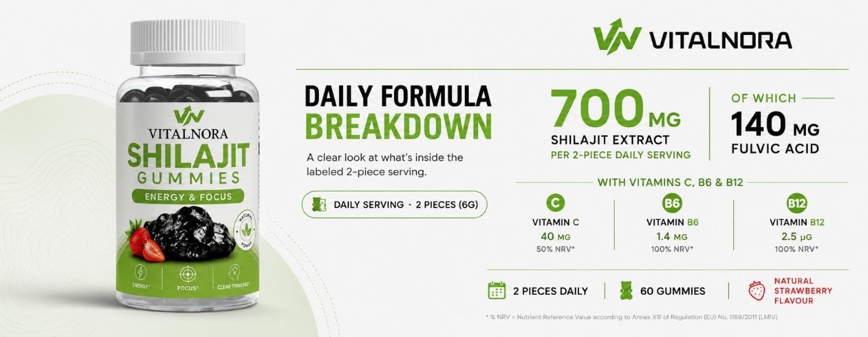 Shilajit Gummies + Vitamins C, B6 & B12 – 60 Gummies product information