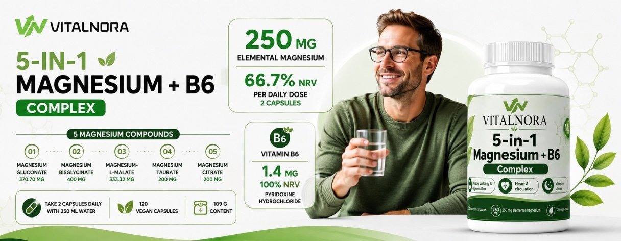 Magnesium 5x Complex + B6 — 120 Vegan Capsules product information