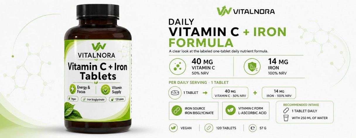 Iron + Vitamin C — 120 Vegan Tablets product information