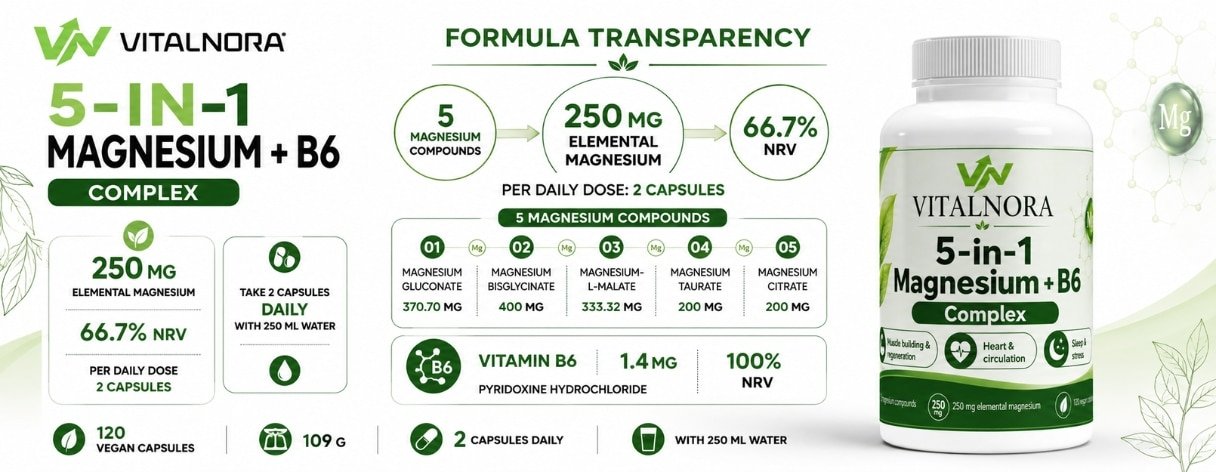 Magnesium 5x Complex + B6 — 120 Vegan Capsules product information