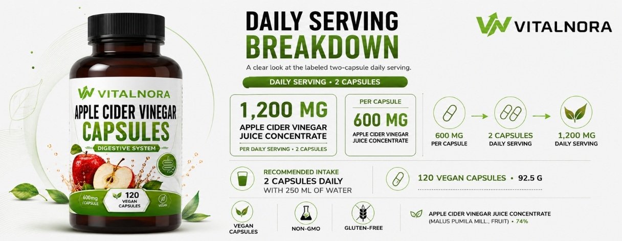 Apple Cider Vinegar Extract Capsules – 600mg Per Capsule | 120 Vegan Capsules product information