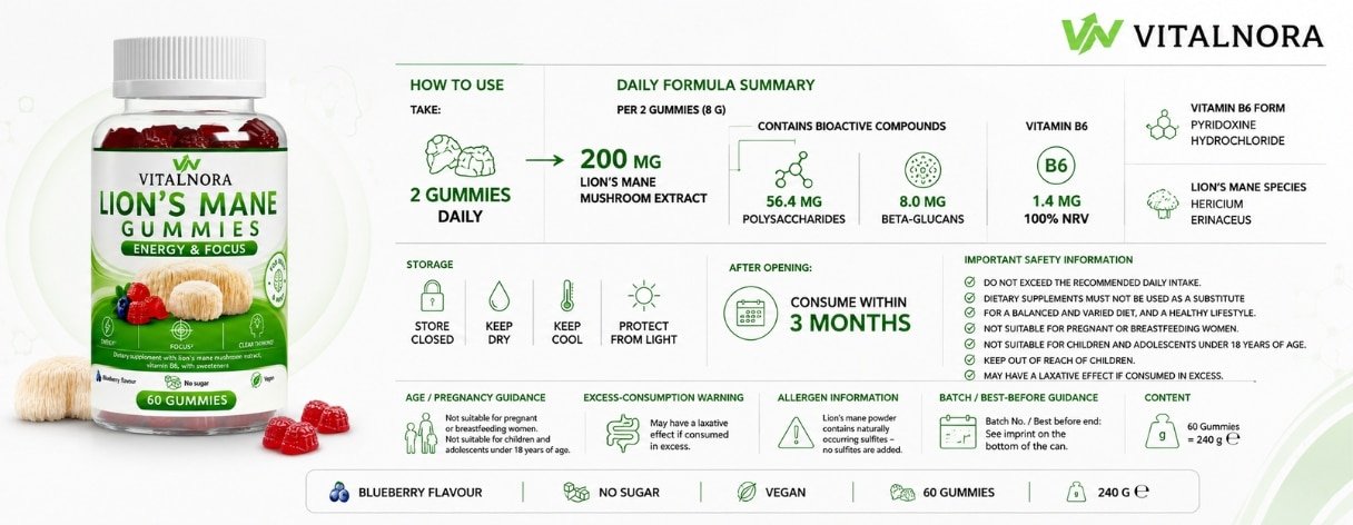 Lion’s Mane + Vitamin B6 Gummies — 60 pcs product information