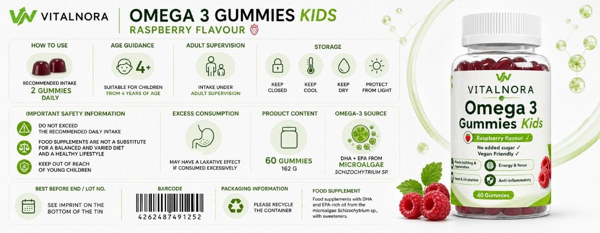 Omega 3 Gummies Kids — Raspberry — 60 Gummies product information